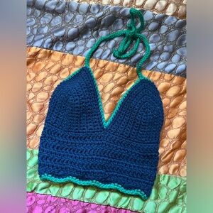 Navy & Green crochet top